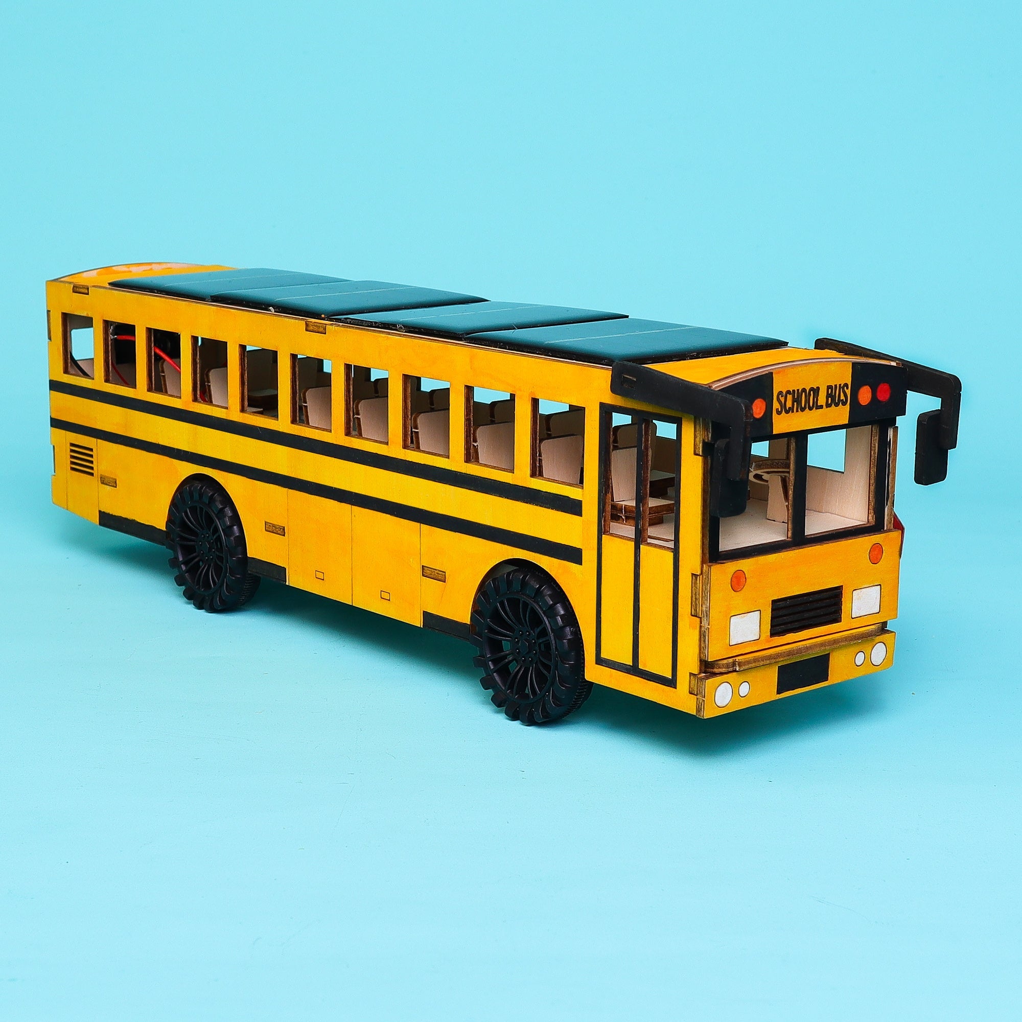 Dual Power School Bus STEM Kit – Build, Paint & Personalize | Battery + Solar Powered 8