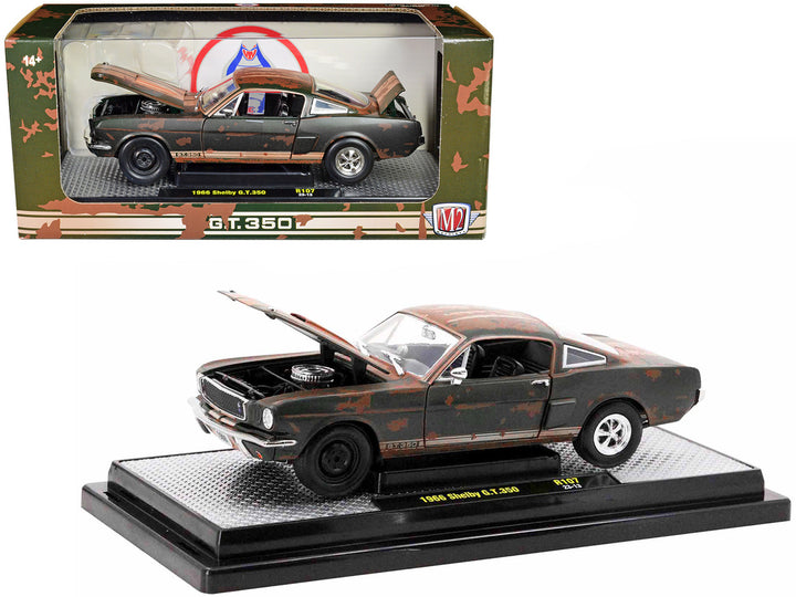 1966 Shelby GT350 Ivy Green with Wimbledon White Stripes (Rusted) Limited Edition to 5250 pieces Worldwide 1/24 Diecast Model Car by M2 Machines-0