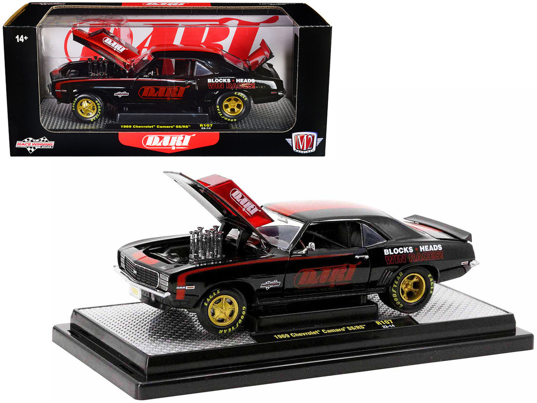 1969 Chevrolet Camaro SS 396 Black with Bright Red Stripes "Dart Machinery" Limited Edition to 5250 pieces Worldwide 1/24 Diecast Model Car by M2 Machines-0