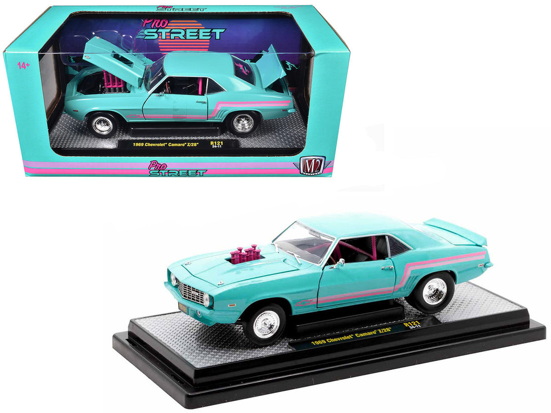 1969 Chevrolet Camaro Z/28 Light Blue with Pink Stripes "Pro Street" Limited Edition to 6250 pieces Worldwide 1/24 Diecast Model Car by M2 Machines-2