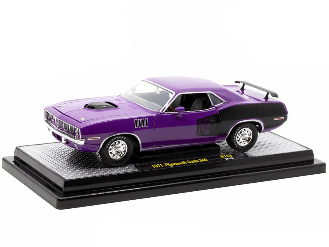 1971 Plymouth Barracuda 340 Purple with Black Limited Edition to 6650 pieces Worldwide 1/24 Diecast Model Car by M2 Machines-0