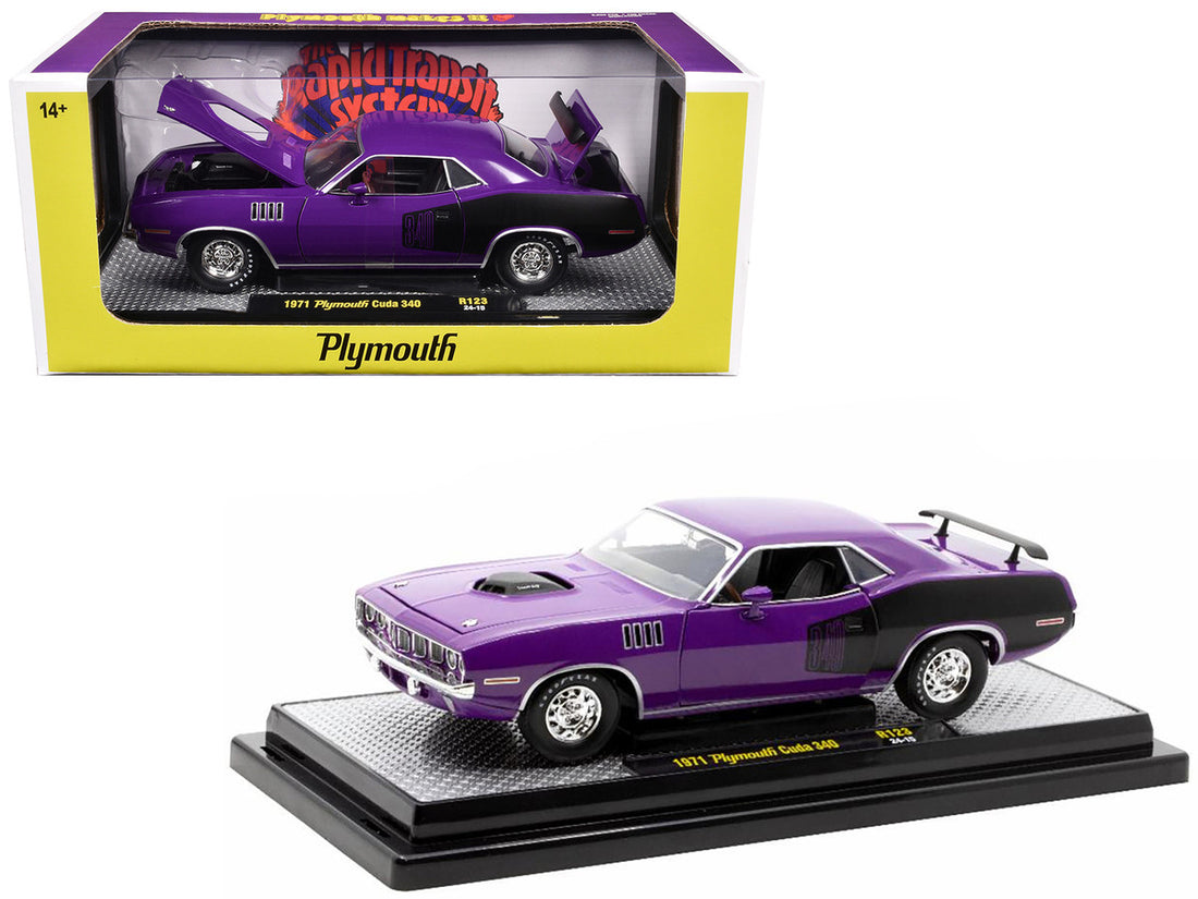 1971 Plymouth Barracuda 340 Purple with Black Limited Edition to 6650 pieces Worldwide 1/24 Diecast Model Car by M2 Machines-2