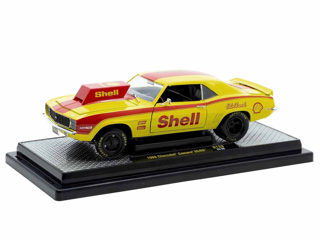 1969 Chevrolet Camaro SS/RS "Shell Oil" Yellow with Red Stripes Limited Edition to 6550 pieces Worldwide 1/24 Diecast Model Car by M2 Machines-1