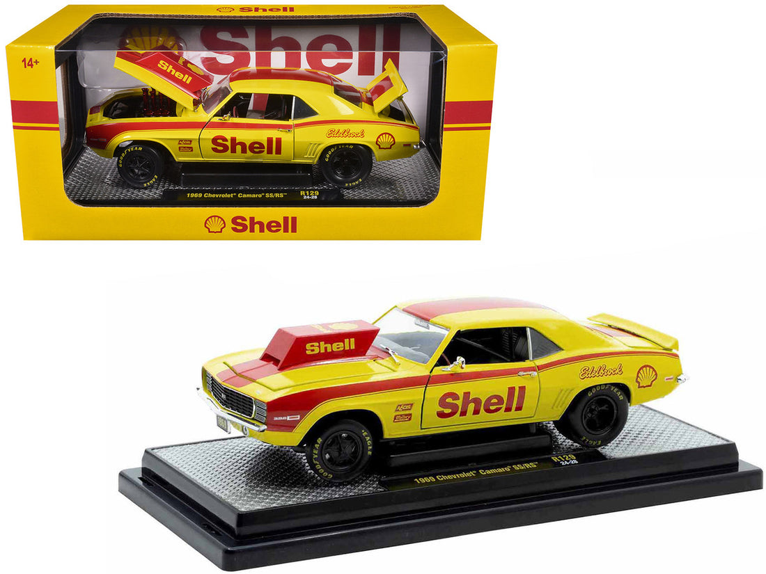 1969 Chevrolet Camaro SS/RS "Shell Oil" Yellow with Red Stripes Limited Edition to 6550 pieces Worldwide 1/24 Diecast Model Car by M2 Machines-0