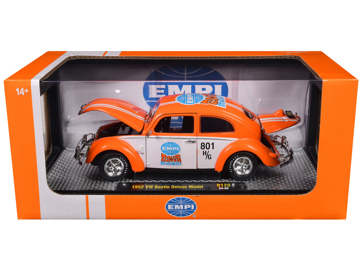 1952 Volkswagen Beetle Deluxe Model "EMPI Power Rules" Orange and White with Graphics Limited Edition to 6650 pieces Worldwide 1/24 Diecast Model Car by M2 Machines-2