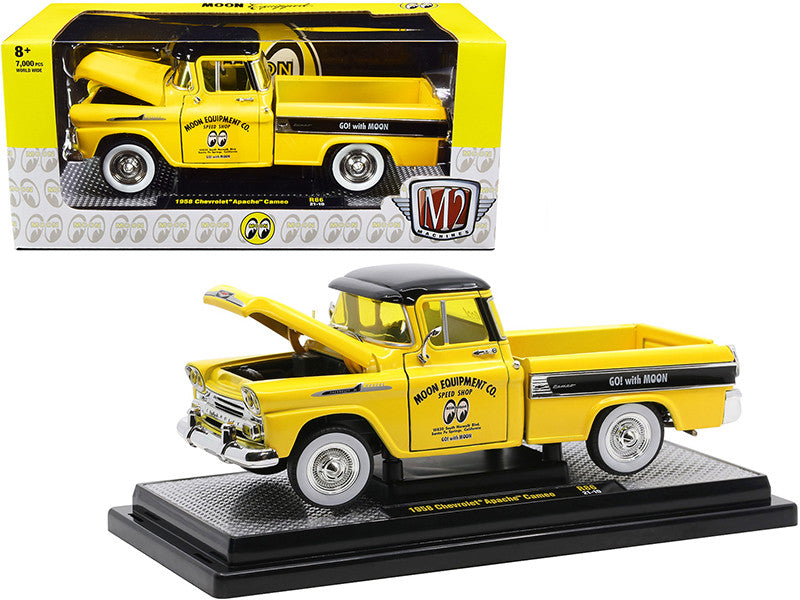 1958 Chevrolet Apache Cameo Pickup Truck "Mooneyes" Yellow and Black Limited Edition to 7000 pieces Worldwide 1/24 Diecast Model Car by M2 Machines-0