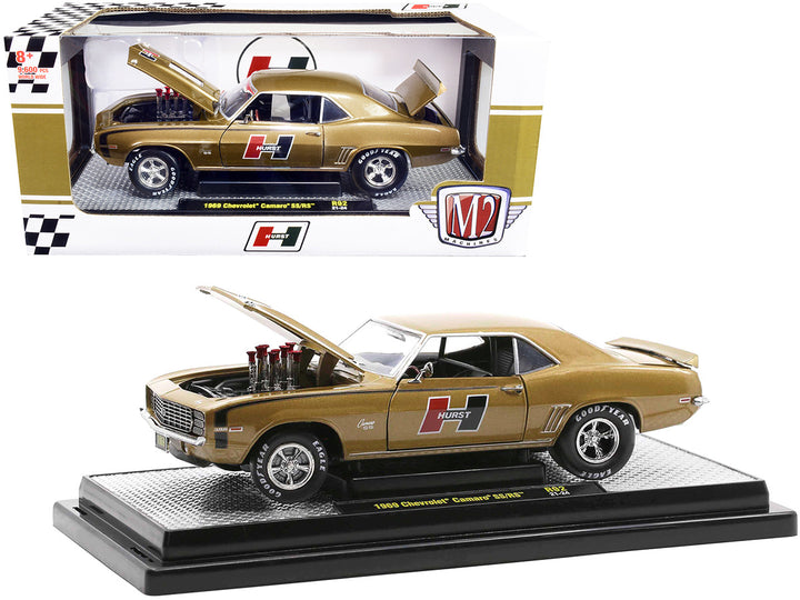 1969 Chevrolet Camaro SS/RS Gold Metallic with Black Stripes "Hurst" Limited Edition to 9600 pieces Worldwide 1/24 Diecast Model Car by M2 Machines-0