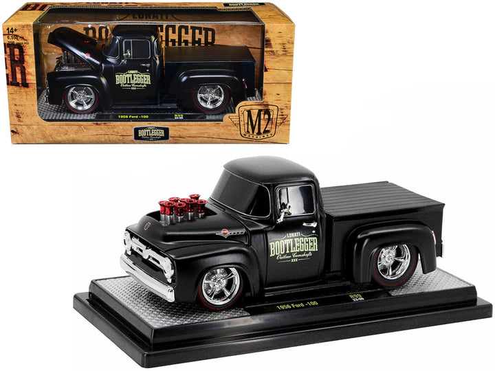 1956 Ford F-100 Pickup Truck Matt Black "Lunati Bootlegger" Limited Edition to 6550 pieces Worldwide 1/24 Diecast Model Car by M2 Machines-0