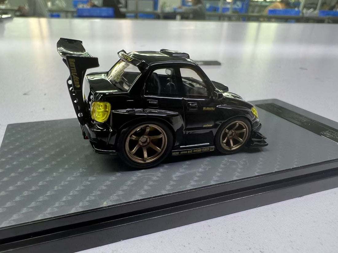 Subaru Impreza WRX STI Voltex Black Gold Resin 1:64 by YM model X Q CAR Mounted Side View 2