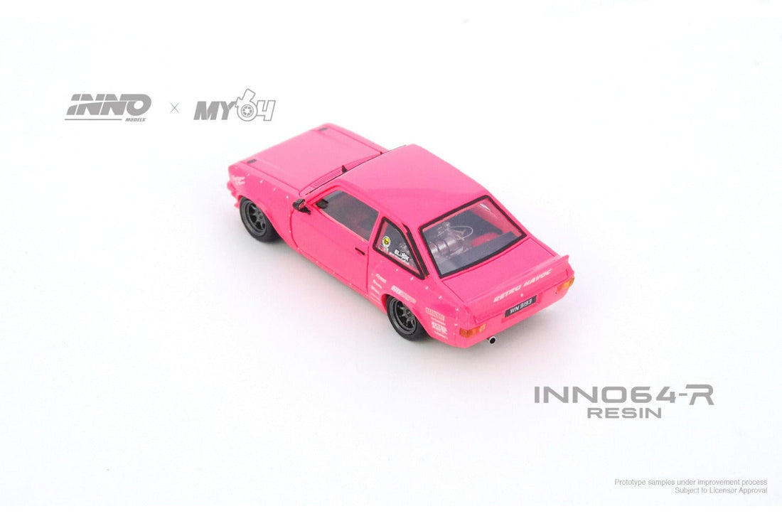 Ford Escort MK2 Pandem "Emotion" Retro Havoc Pink 1:64 by Inno64  IN64R-MK2P-ERH Rear View