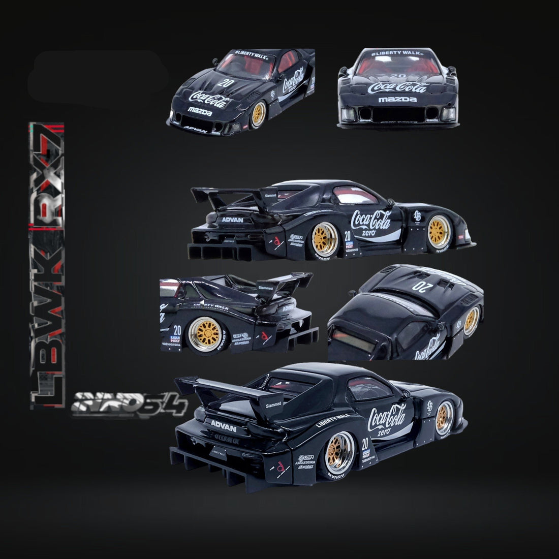 Mazda RX-7 LBWK in Black 1:64 by Inno64 IN64-LBWK-RX7-01