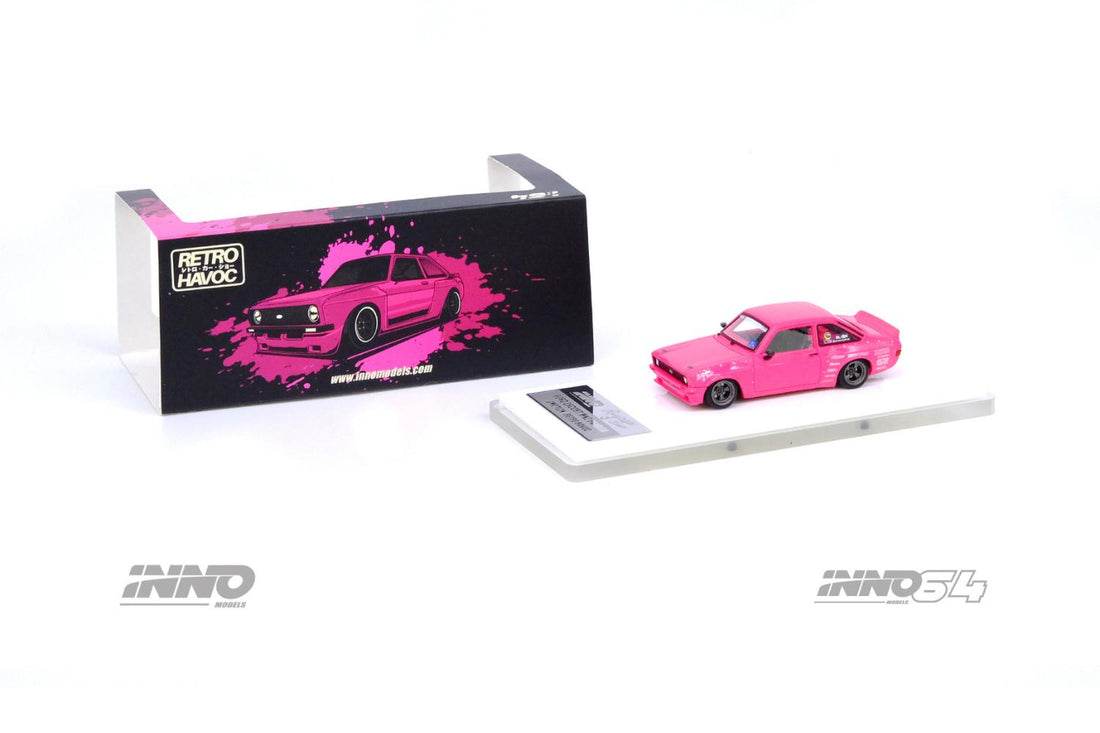 Ford Escort MK2 Pandem "Emotion" Retro Havoc Pink 1:64 by Inno64  IN64R-MK2P-ERH Mounted View 2