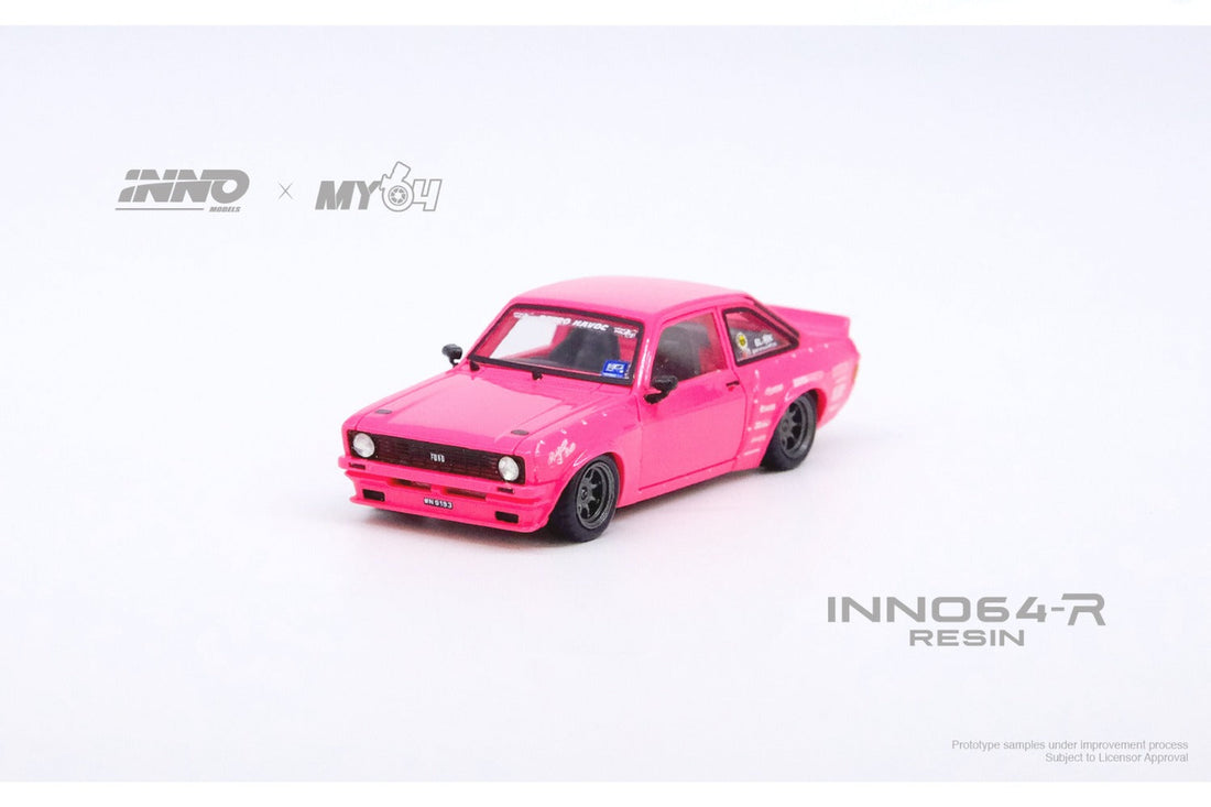 Ford Escort MK2 Pandem "Emotion" Retro Havoc Pink 1:64 by Inno64  IN64R-MK2P-ERH Front View