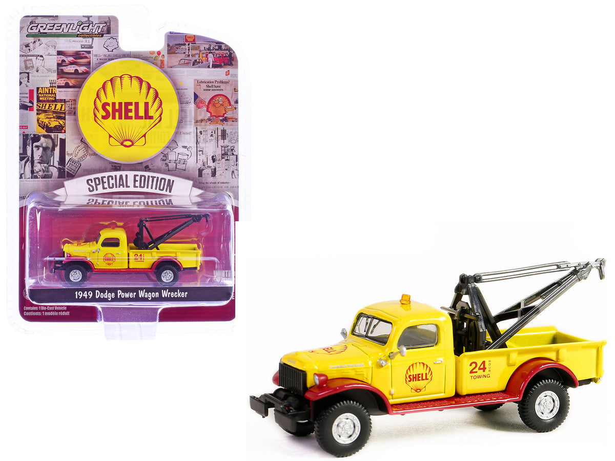 1949 Dodge Power Wagon Wrecker Tow Truck "Shell Oil" Yellow and Red "Shell Oil Special Edition" Series 2 1/64 Diecast Model Car by Greenlight-0