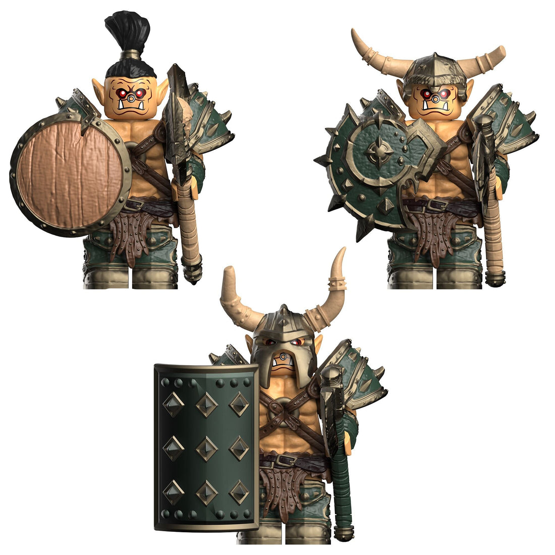 3 Orc Warrior Minifigure Set – Fantasy Battle Clan Soldiers for Lego