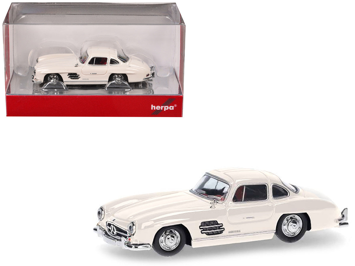 Mercedes-Benz 300 SL Gullwing White with Red Interior 1/87 (HO) Plastic Model Car by Promotex-2
