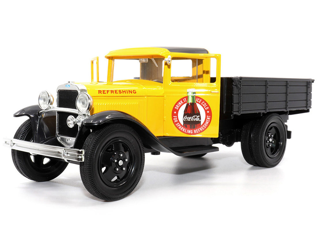 1931 Ford Model AA Pickup Truck Yellow and Black "Drink it Ice Cold for Sparkling Refreshment - Coca-Cola" 1/24 Diecast Model Car by Motor City Classics-1