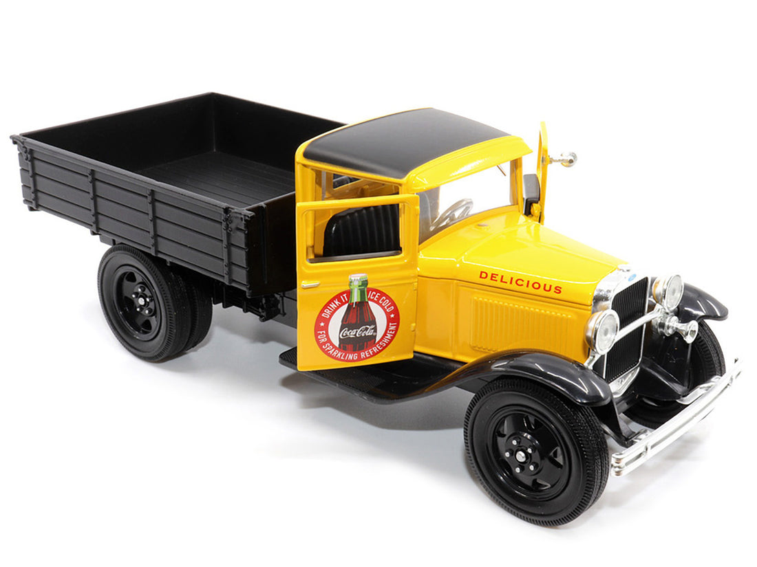 1931 Ford Model AA Pickup Truck Yellow and Black "Drink it Ice Cold for Sparkling Refreshment - Coca-Cola" 1/24 Diecast Model Car by Motor City Classics-2