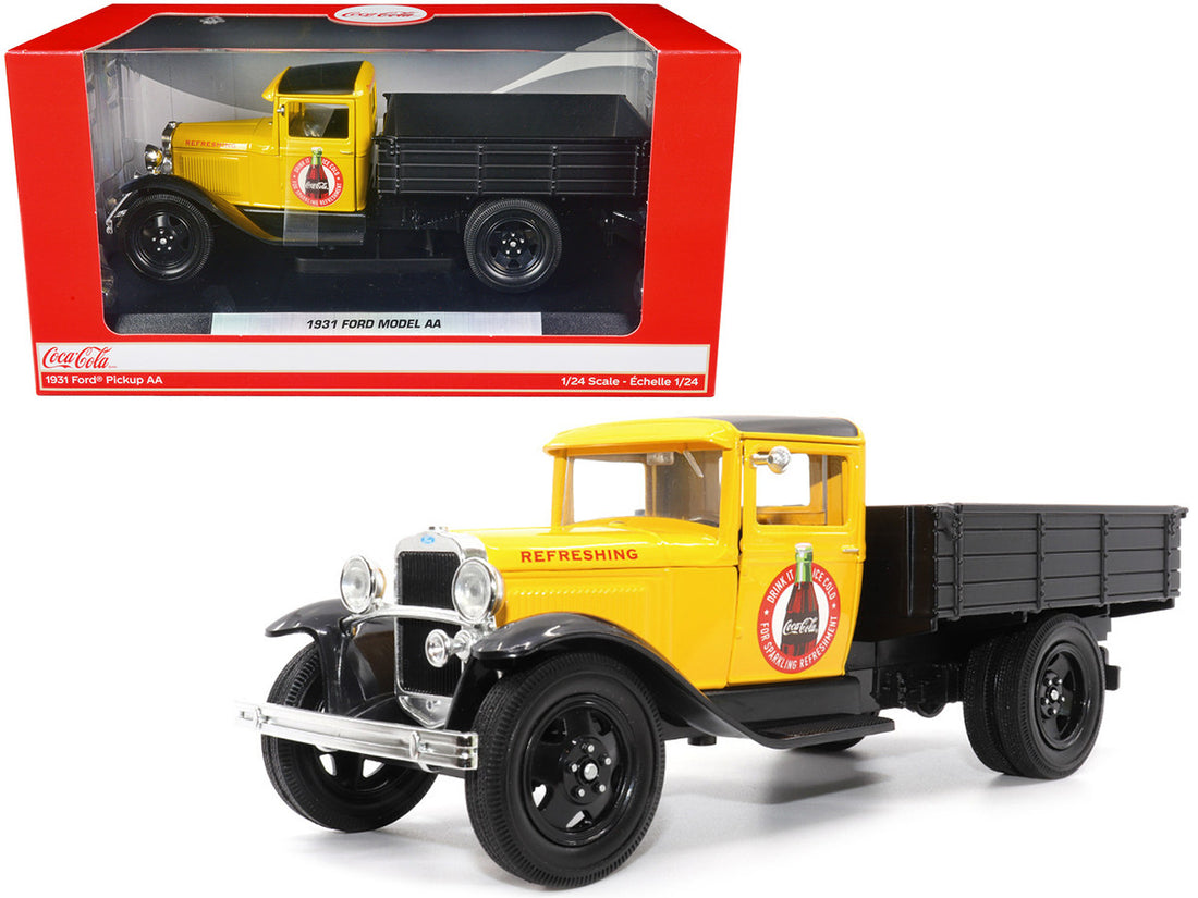 1931 Ford Model AA Pickup Truck Yellow and Black "Drink it Ice Cold for Sparkling Refreshment - Coca-Cola" 1/24 Diecast Model Car by Motor City Classics-0