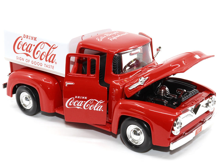 1955 Ford F-100 Pickup Truck Red with White Canopy "Drink Coca-Cola" 1/24 Diecast Model Car by Motor City Classics-1