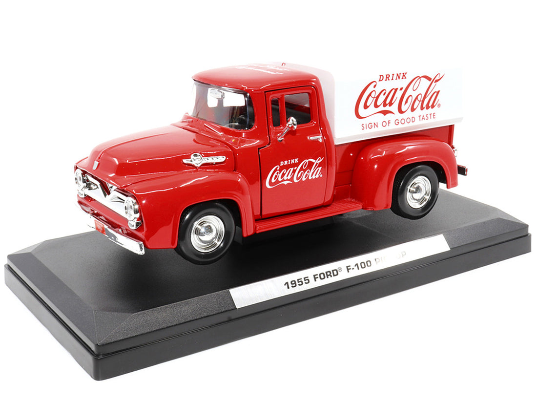 1955 Ford F-100 Pickup Truck Red with White Canopy "Drink Coca-Cola" 1/24 Diecast Model Car by Motor City Classics-3