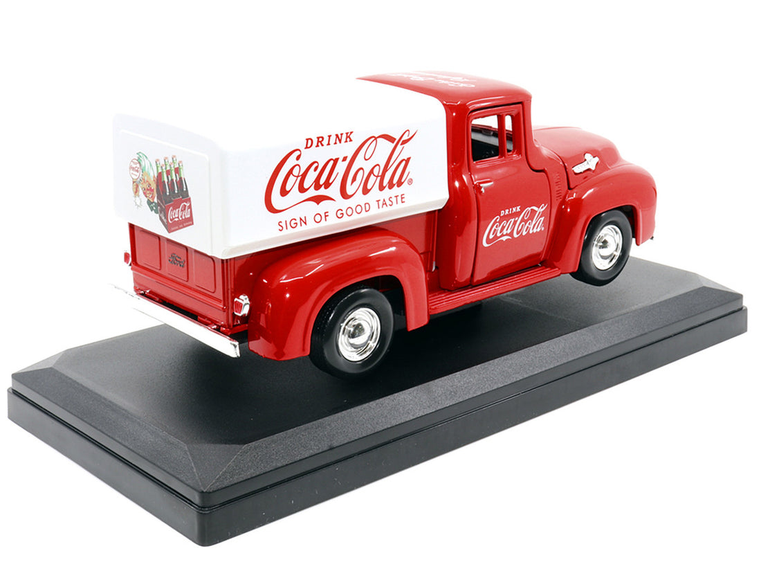 1955 Ford F-100 Pickup Truck Red with White Canopy "Drink Coca-Cola" 1/24 Diecast Model Car by Motor City Classics-4