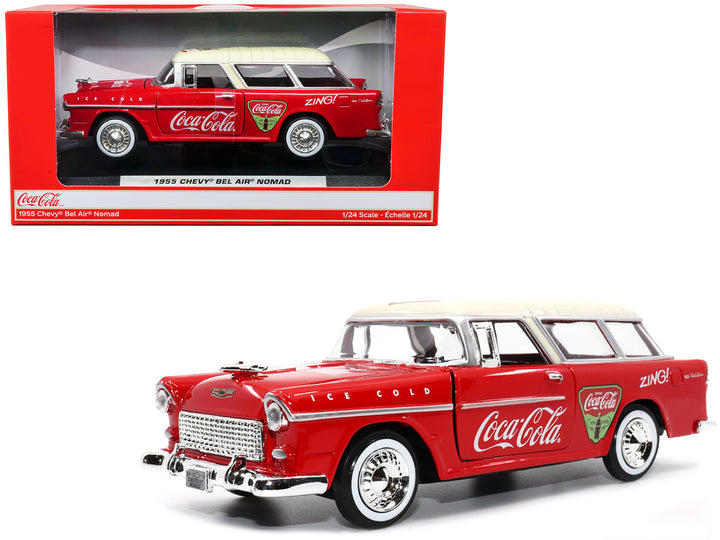 1955 Chevrolet Bel Air Nomad Red with White Top "Coca-Cola" 1/24 Diecast Model Car by Motor City Classics-0