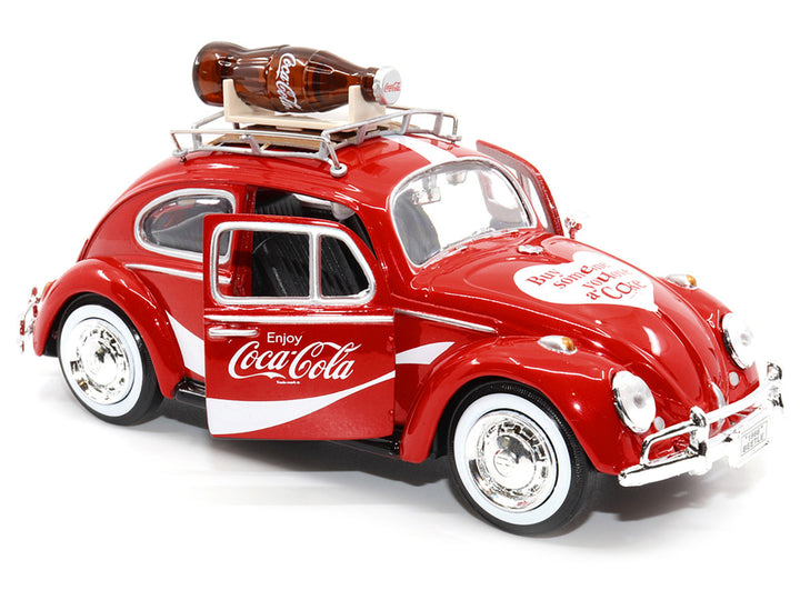 1966 Volkswagen Beetle Red "Enjoy Coca-Cola" with Roof Rack and Accessories 1/24 Diecast Model Car by Motor City Classics-1