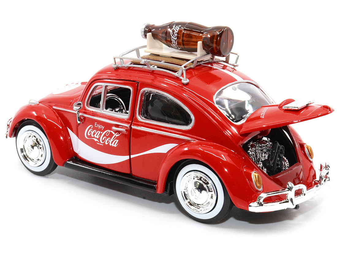 1966 Volkswagen Beetle Red "Enjoy Coca-Cola" with Roof Rack and Accessories 1/24 Diecast Model Car by Motor City Classics-2