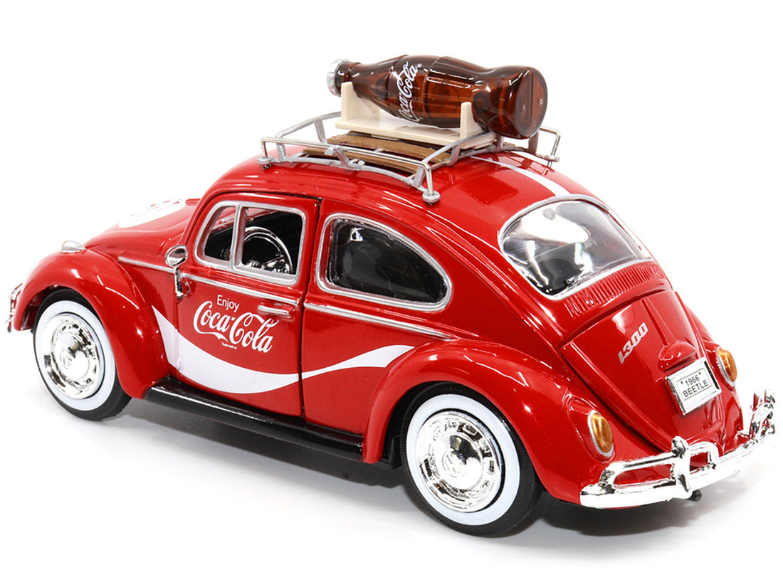 1966 Volkswagen Beetle Red "Enjoy Coca-Cola" with Roof Rack and Accessories 1/24 Diecast Model Car by Motor City Classics-3