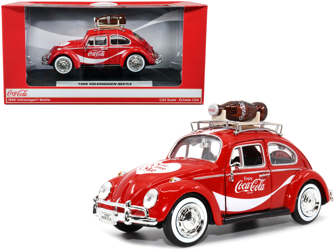 1966 Volkswagen Beetle Red "Enjoy Coca-Cola" with Roof Rack and Accessories 1/24 Diecast Model Car by Motor City Classics-0