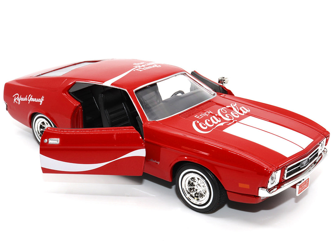 1971 Ford Mustang Sportsroof Red with White Stripes "Refresh Yourself - Coca-Cola" 1/24 Diecast Model Car by Motor City Classics-1