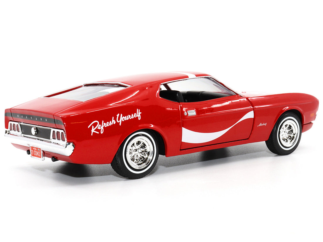 1971 Ford Mustang Sportsroof Red with White Stripes "Refresh Yourself - Coca-Cola" 1/24 Diecast Model Car by Motor City Classics-2