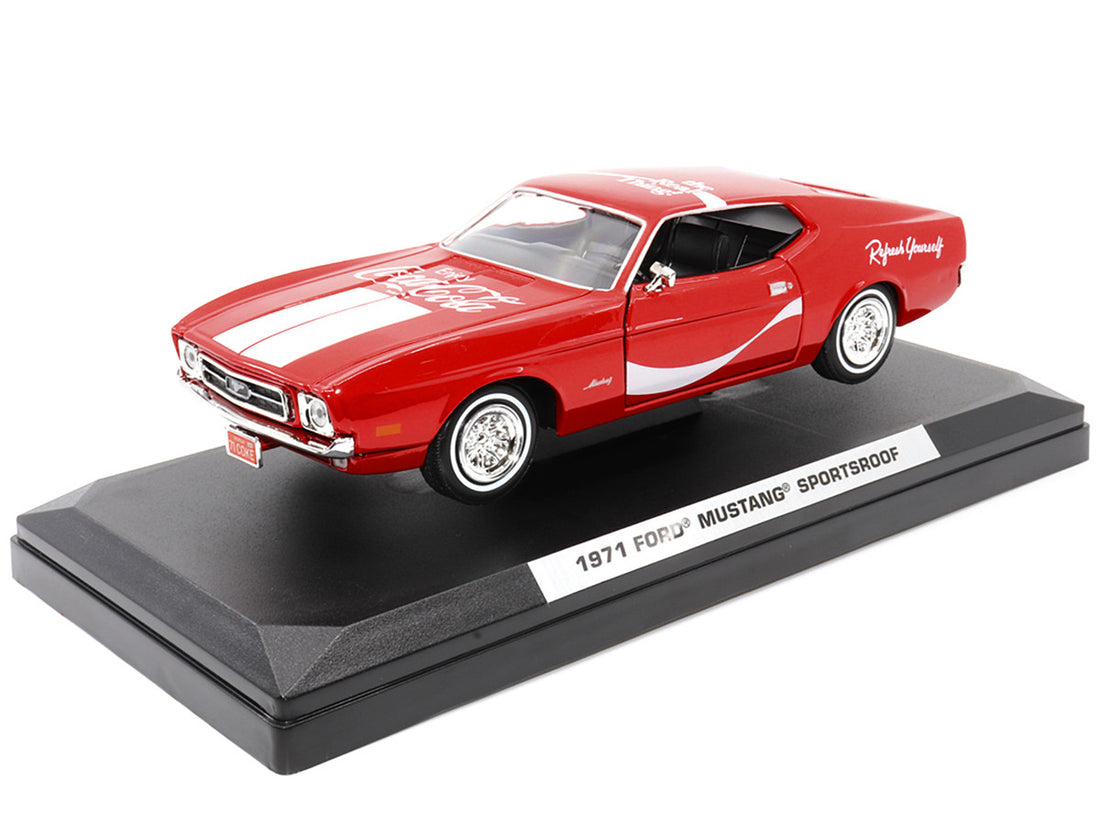 1971 Ford Mustang Sportsroof Red with White Stripes "Refresh Yourself - Coca-Cola" 1/24 Diecast Model Car by Motor City Classics-3