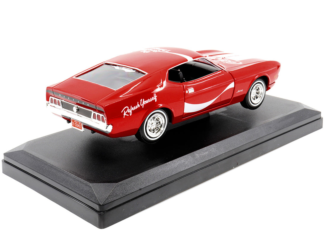 1971 Ford Mustang Sportsroof Red with White Stripes "Refresh Yourself - Coca-Cola" 1/24 Diecast Model Car by Motor City Classics-4