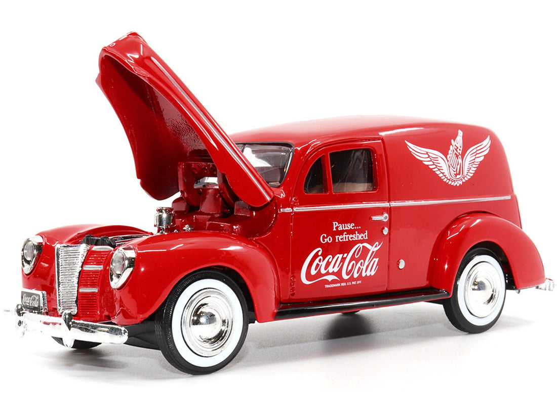 1940 Ford Sedan Cargo Van Red "Pause... Go Refreshed Coca-Cola" with Vending Machine Accessory 1/24 Diecast Model Car by Motor City Classics-1