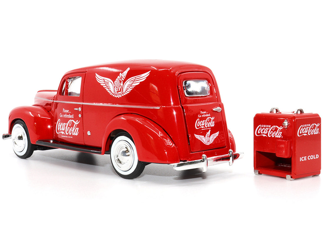 1940 Ford Sedan Cargo Van Red "Pause... Go Refreshed Coca-Cola" with Vending Machine Accessory 1/24 Diecast Model Car by Motor City Classics-4