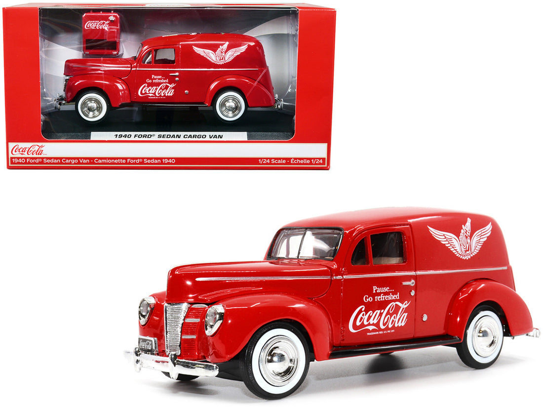 1940 Ford Sedan Cargo Van Red "Pause... Go Refreshed Coca-Cola" with Vending Machine Accessory 1/24 Diecast Model Car by Motor City Classics-0