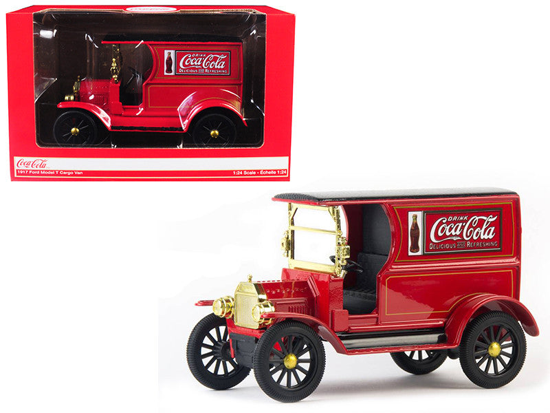 1917 Ford Model T Cargo Van "Coca-Cola" Red with Black Top 1/24 Diecast Model Car by Motorcity Classics-0