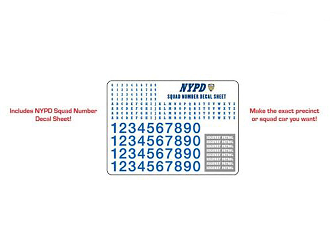 2011 Ford Crown Victoria Police New York Police Department (NYPD) with NYPD Squad Number Decal Sheet Hobby Exclusive 1/64 Diecast Model Car by Greenlight-2