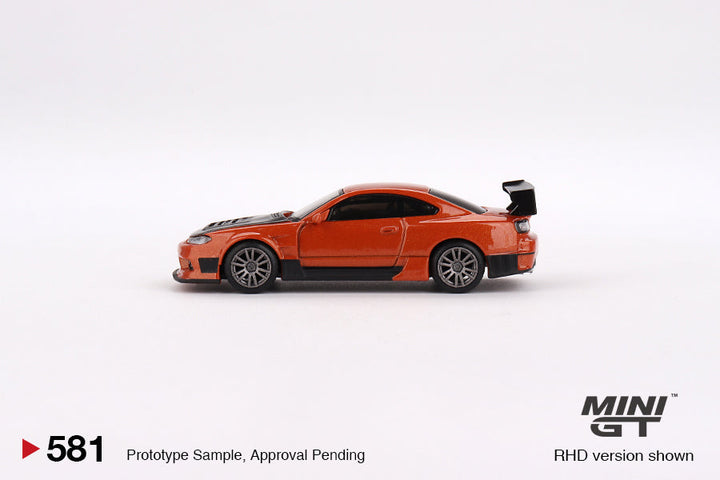 Nissan Silvia S15 D-MAX Metallic Orange #581 1:64 by Mini-GT MGT0581 Side View 2