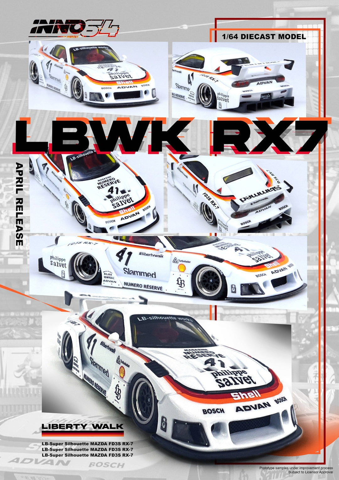 Mazda RX-7 LBWK in White 1:64 by Inno64 IN64-LBWK-RX7-02 Poster 2