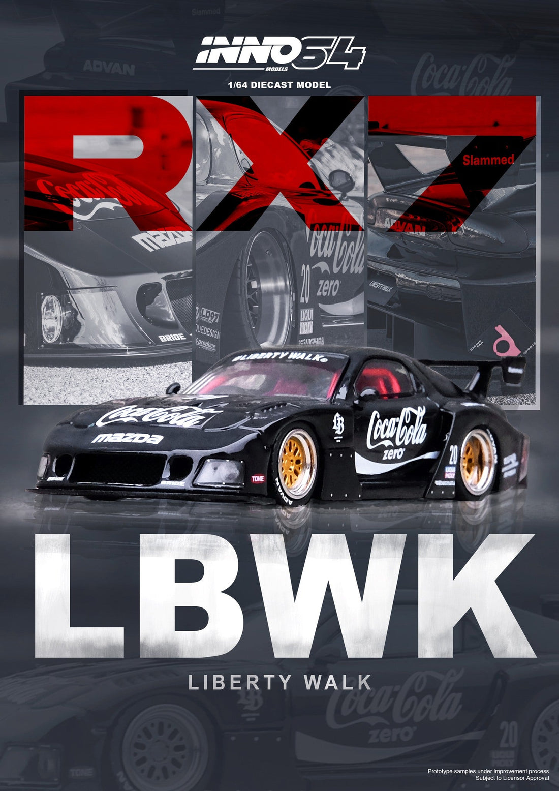 Mazda RX-7 LBWK in Black 1:64 by Inno64 IN64-LBWK-RX7-01 Poster