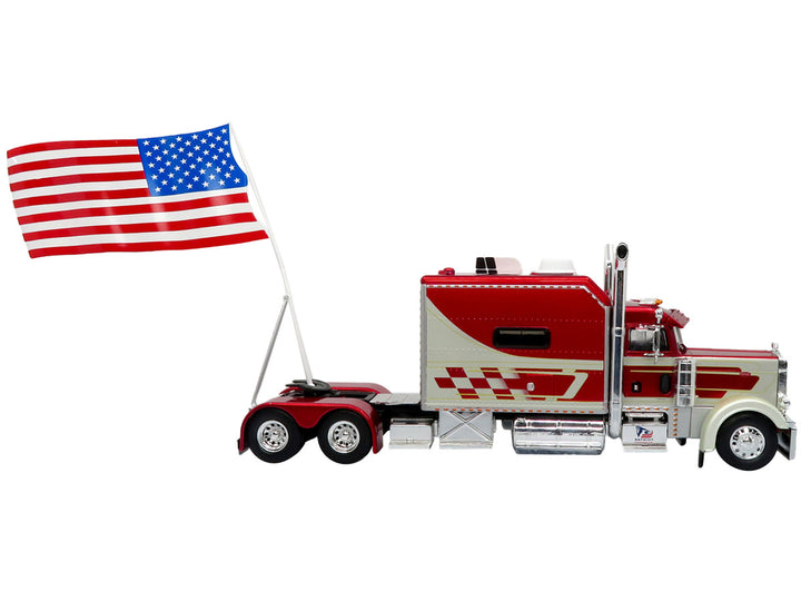 1997 Peterbilt 379 Tractor Truck White and Red Metallic with American Flag Limited Edition to 504 pieces Worldwide "Vintage Heavy Haul Truck Collection" 1/43 Diecast Model by Iconic Replicas-1