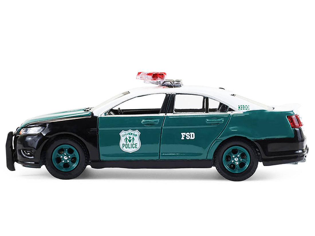 Ford Taurus 2014 "New York Police Department (NYPD) Vintage Tribute Livery" Green and Black with White Top "Hot Pursuit" Series 47 1/64 Diecast Model Car by Greenlight 3