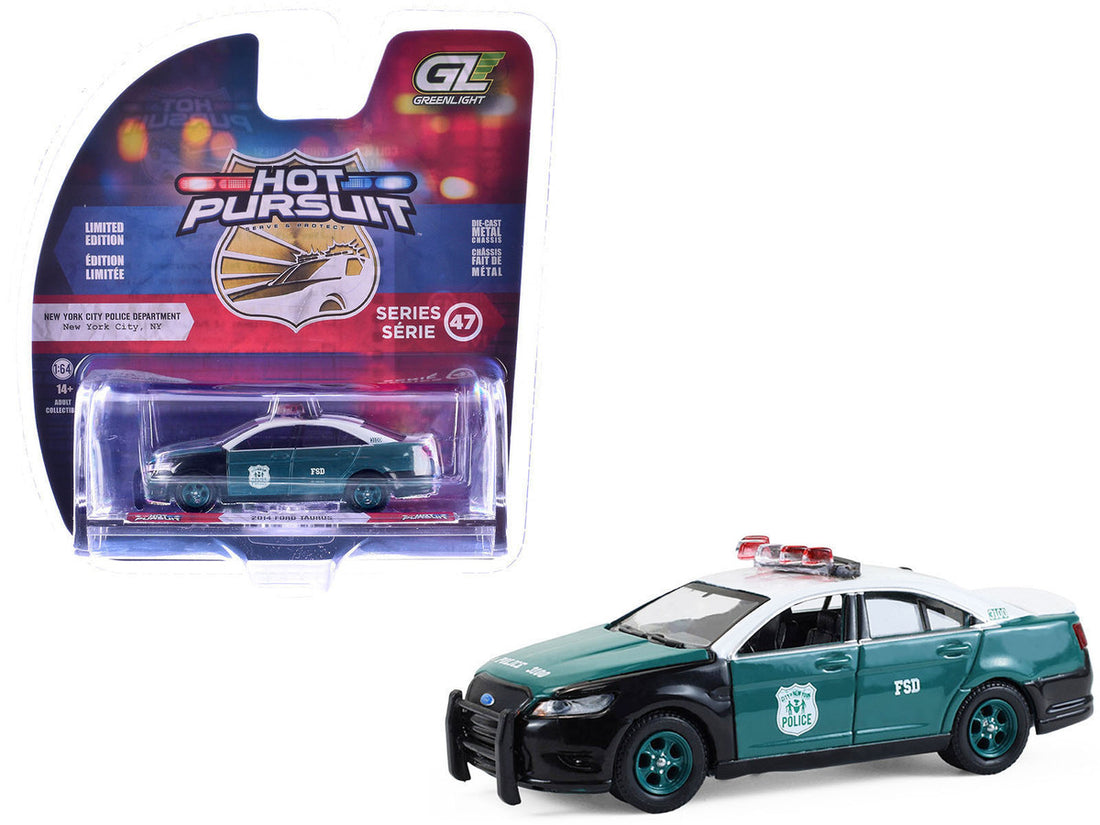 Ford Taurus 2014 "New York Police Department (NYPD) Vintage Tribute Livery" Green and Black with White Top "Hot Pursuit" Series 47 1/64 Diecast Model Car by Greenlight 2
