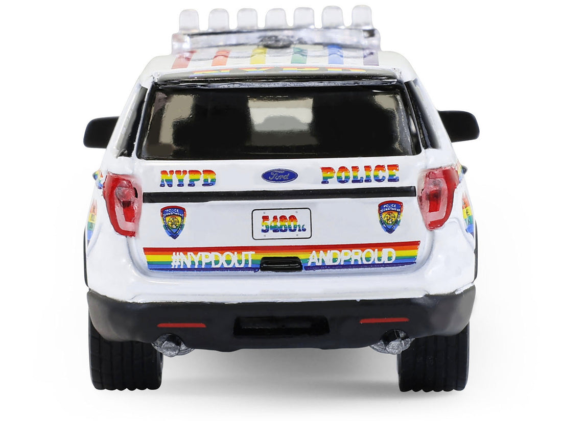 Ford 2016 Police Interceptor Utility "New York Police Department (NYPD) Pride Livery" White with Rainbow Stripes "Hot Pursuit" Series 47 1/64 Diecast Model Car by Greenlight 4