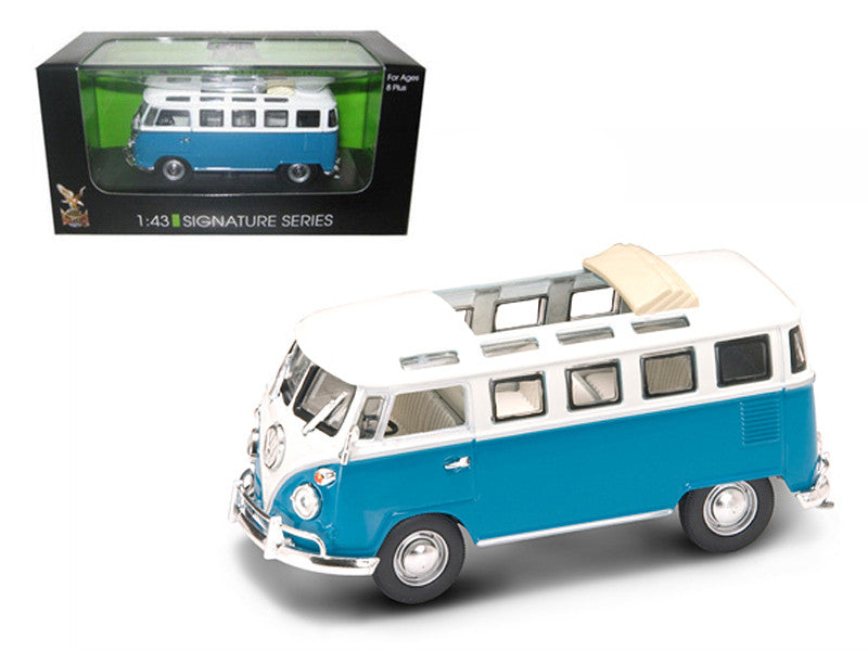 1962 Volkswagen Microbus Van Bus Blue With Open Roof 1/43 Diecast Car by Road Signature-0