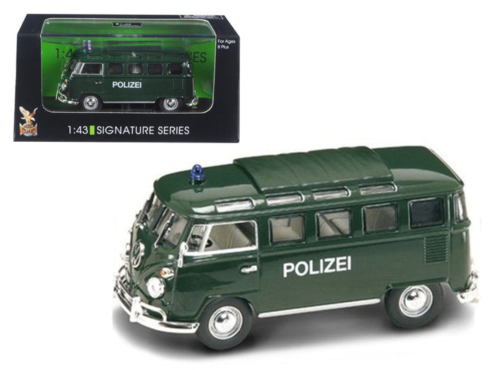 1962 Volkswagen Microbus Police Green 1/43 Diecast Car Model by Road Signature-0