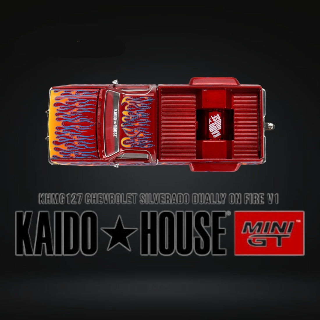 Chevrolet Silverado DUALLY on Fire V1 1:64 KHMG127 by Mini GT x Kaido House - 2